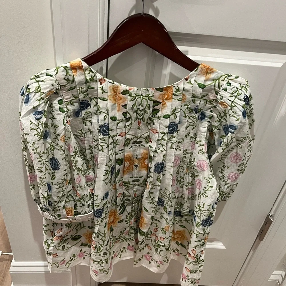 NWT Farm Rio Folk Floral Off-White Scoop Neck Short Sleeve Blouse Top - Picture 6 of 8